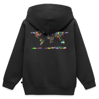 Abstrakte Weltkarte - Kinder Premium Organic Zip Hoodie - Schwarz - Hinten - AI Model Kid Male (0cm)