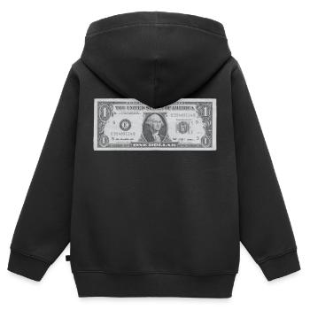 Dollarschein - Dollar für geldgeile Kapitalisten - Kinder Premium Organic Zip Hoodie - Schwarz - Hinten - AI Model Kid Male (0cm)
