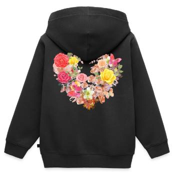 Ffleurs,Coeur,Cœur de fleur,Fleurs,Fleurs,Rouge - Sweat Premium à capuche zippé enfant bio - noir - Dos - AI Model Kid Male (0cm)