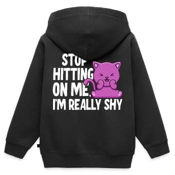 Arrêtez de me draguer, je suis timide - Sweat Premium à capuche zippé enfant bio - noir - Dos - AI Model Kid Male (0cm)