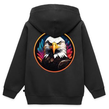 Farbenfroher Weißkopfseeadler Portrait - Kinder Premium Organic Zip Hoodie - Schwarz - Hinten - AI Model Kid Male (0cm)