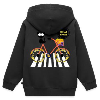 Bonjour le printemps - Chat de printemps - Jardiniers du printemps - Sweat Premium à capuche zippé enfant bio - noir - Dos - AI Model Kid Male (0cm)