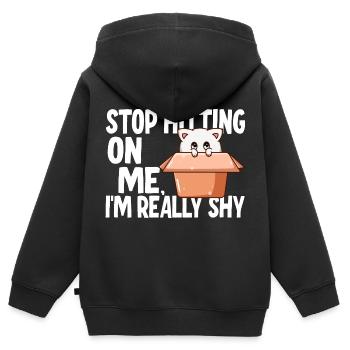 Arrêtez de me draguer, je suis timide - Sweat Premium à capuche zippé enfant bio - noir - Dos - AI Model Kid Male (0cm)