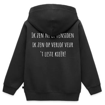 funny pension sayings in the Antwerp dialect - Kids Premium Organic Zip-up Hoodie - black - Back - AI Model Kid Male (0cm)