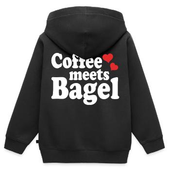 Le café rencontre Bagel - Sweat Premium à capuche zippé enfant bio - noir - Dos - AI Model Kid Male (0cm)