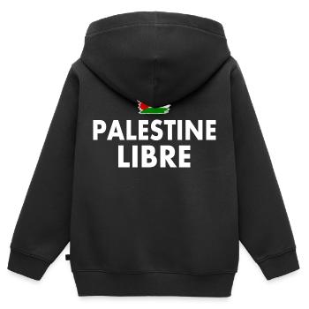 palestine libre - Sweat Premium à capuche zippé enfant bio - noir - Dos - AI Model Kid Male (0cm)