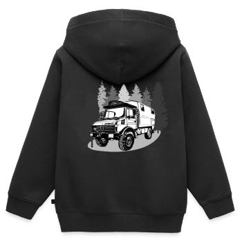 Camping - Unimog - Adventure - Oldtimer - Kinder Premium Organic Zip Hoodie - Schwarz - Hinten - AI Model Kid Male (0cm)