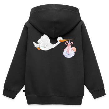 Cigogne avec bébé - Sweat Premium à capuche zippé enfant bio - noir - Dos - AI Model Kid Male (0cm)