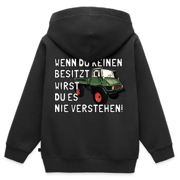 Unimog - Oldtimer - Offroad - Universal Motorgerät - Kinder Premium Organic Zip Hoodie - Schwarz - Hinten - AI Model Kid Male (0cm)