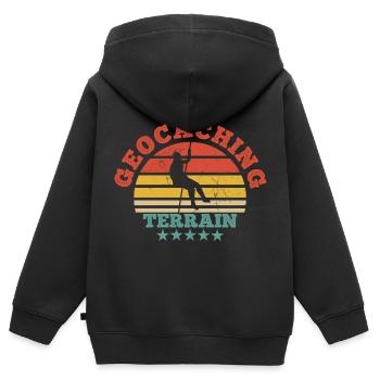 Geocaching Schwierigkeit Gelände 5 Sterne - Kinder Premium Organic Zip Hoodie - Schwarz - Hinten - AI Model Kid Male (0cm)