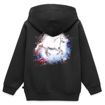 Schimmel, Pferd,weisses Pferd, Graffiti, Malerei - Kinder Premium Organic Zip Hoodie - Schwarz - Hinten - AI Model Kid Male (0cm)