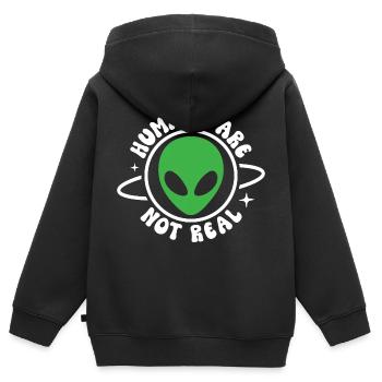 Les humains ne sont pas réels - Sweat Premium à capuche zippé enfant bio - noir - Dos - AI Model Kid Male (0cm)