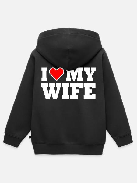I love my wife - Premium børne zip-hættetrøje økologisk - sort