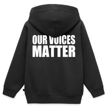 Our voices matter - Sweat Premium à capuche zippé enfant bio - noir - Dos - AI Model Kid Male (0cm)