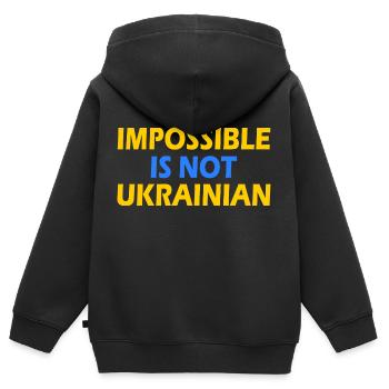 impossible is not ukrainian - ukraine - Kinder Premium Organic Zip Hoodie - Schwarz - Hinten - AI Model Kid Male (0cm)