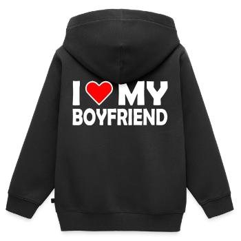 I love my boyfriend - Kinder Premium Organic Zip Hoodie - Schwarz - Hinten - AI Model Kid Male (0cm)