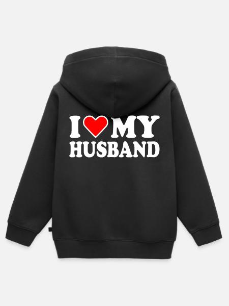 I love my husband - Premium børne zip-hættetrøje økologisk - sort