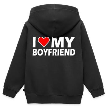 I love my boyfriend - Kinder Premium Organic Zip Hoodie - Schwarz - Hinten - AI Model Kid Male (0cm)