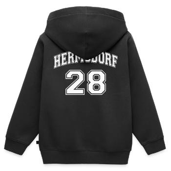 HERMSDORF 28 Nostalgia Design Code postal du quartier de Berlin - Sweat Premium à capuche zippé enfant bio - noir - Dos - AI Model Kid Male (0cm)