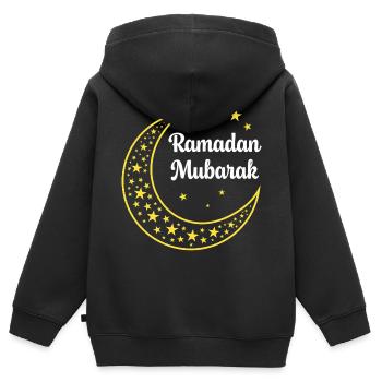 Ramadan Moubarak - Sweat Premium à capuche zippé enfant bio - noir - Dos - AI Model Kid Male (0cm)
