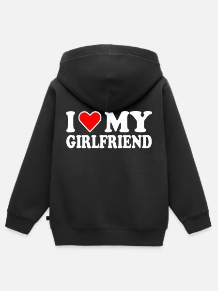 I love my girlfriend - Premium børne zip-hættetrøje økologisk - sort