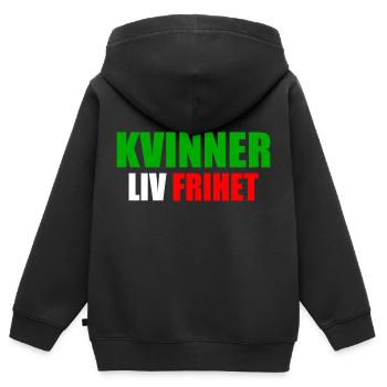 FRAU LEBT FREIHEIT - Kinder Premium Organic Zip Hoodie - Schwarz - Hinten - AI Model Kid Male (0cm)