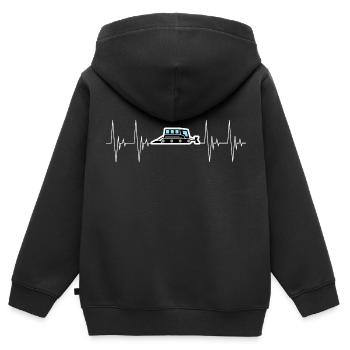 Pistenraupe Herzschlag Ausgefüllt Transport - Kinder Premium Organic Zip Hoodie - Schwarz - Hinten - AI Model Kid Male (0cm)
