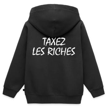 Besteuerung der Reichen - Kinder Premium Organic Zip Hoodie - Schwarz - Hinten - AI Model Kid Male (0cm)