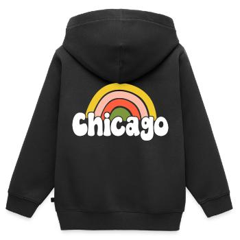 Chicago 70er Jahre Hippie - Kinder Premium Organic Zip Hoodie - Schwarz - Hinten - AI Model Kid Male (0cm)