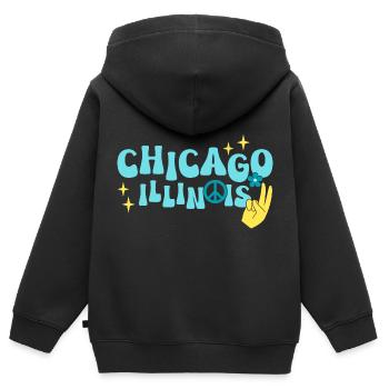 Chicago 70er Jahre Hippie - Kinder Premium Organic Zip Hoodie - Schwarz - Hinten - AI Model Kid Male (0cm)