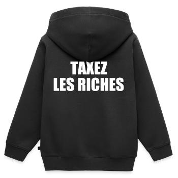 Besteuerung der Reichen - Kinder Premium Organic Zip Hoodie - Schwarz - Hinten - AI Model Kid Male (0cm)