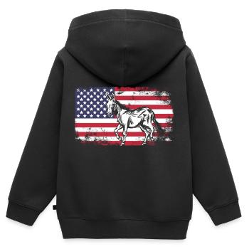 Esel Maultier USA - Kinder Premium Organic Zip Hoodie - Schwarz - Hinten - AI Model Kid Male (0cm)
