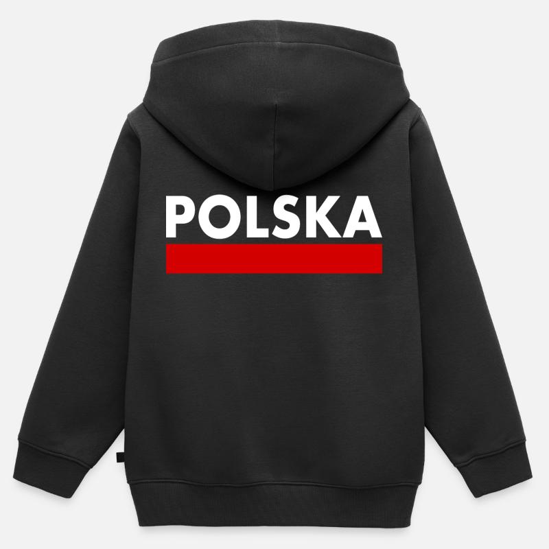 Pologne - Sweat Premium à capuche zippé enfant bio - noir