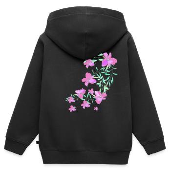 laurier-rose,fleur,lotus,vigne,floral,fleurs - Sweat Premium à capuche zippé enfant bio - noir - Dos - AI Model Kid Male (0cm)