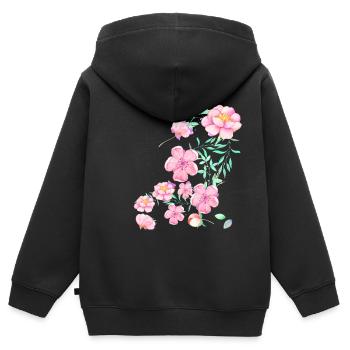 fleur de cerisier,fleurs,fleur,floral,fleur - Sweat Premium à capuche zippé enfant bio - noir - Dos - AI Model Kid Male (0cm)