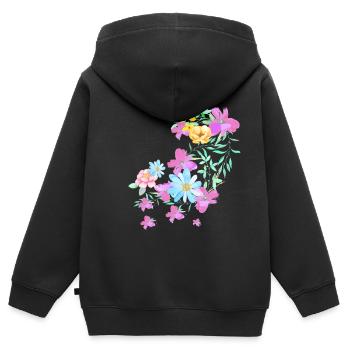 fleurs,fleur,floral, fleur, prairie, vrille - Sweat Premium à capuche zippé enfant bio - noir - Dos - AI Model Kid Male (0cm)