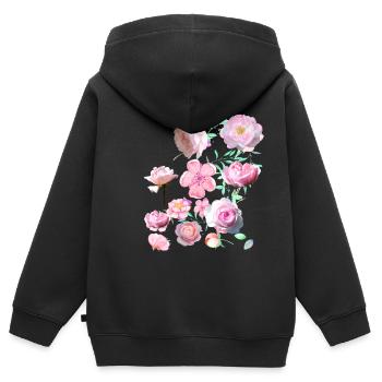 Roses, Fleurs, Fleur, Floral, Fleur - Sweat Premium à capuche zippé enfant bio - noir - Dos - AI Model Kid Male (0cm)
