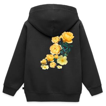 Roses, Fleurs, Fleur, Floral, Fleur - Sweat Premium à capuche zippé enfant bio - noir - Dos - AI Model Kid Male (0cm)