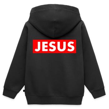 Jesus - Kinder Premium Organic Zip Hoodie - Schwarz - Hinten - AI Model Kid Male (0cm)