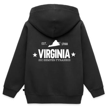Virginia - Kinder Premium Organic Zip Hoodie - Schwarz - Hinten - AI Model Kid Male (0cm)