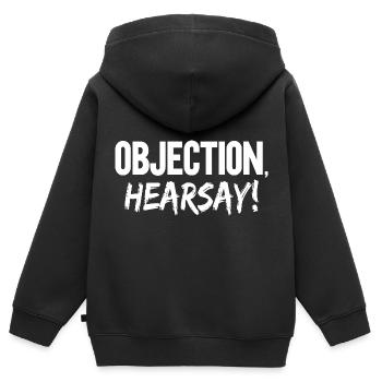 Objection Hearsay - Kinder Premium Organic Zip Hoodie - Schwarz - Hinten - AI Model Kid Male (0cm)