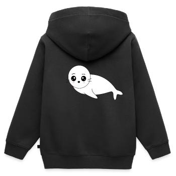phoque phoque blanc phoques phoques animaux - Sweat Premium à capuche zippé enfant bio - noir - Dos - AI Model Kid Male (0cm)