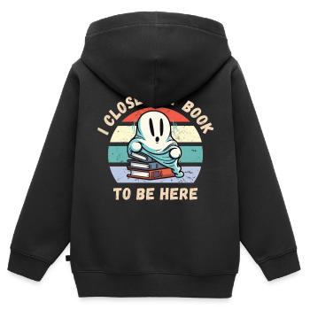 Ich habe mein Buch geschlossen um hier zu sein - Kinder Premium Organic Zip Hoodie - Schwarz - Hinten - AI Model Kid Male (0cm)