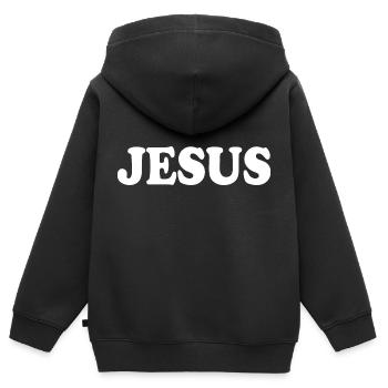 Jesus - Sweat Premium à capuche zippé enfant bio - noir - Dos - AI Model Kid Male (0cm)