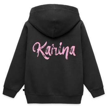 karina,name,cursive,pink,font - Kids Premium Organic Zip-up Hoodie - black - Back - AI Model Kid Male (0cm)