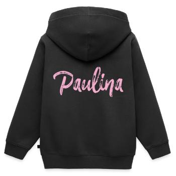 paulina,,name,cursive,pink,font - Kids Premium Organic Zip-up Hoodie - black - Back - AI Model Kid Male (0cm)