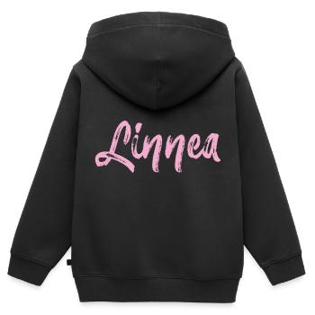 Linnea,name,handwriting,pink,font - Kids Premium Organic Zip-up Hoodie - black - Back - AI Model Kid Male (0cm)