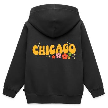 Chicago 70er Jahre Hippie - Kinder Premium Organic Zip Hoodie - Schwarz - Hinten - AI Model Kid Male (0cm)