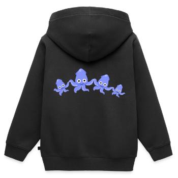 calmar,famille,sépia,famille de calmar - Sweat Premium à capuche zippé enfant bio - noir - Dos - AI Model Kid Male (0cm)