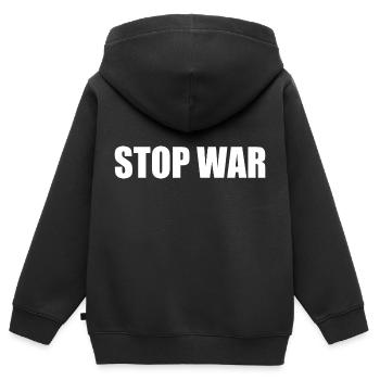 Stop war - Sweat Premium à capuche zippé enfant bio - noir - Dos - AI Model Kid Male (0cm)